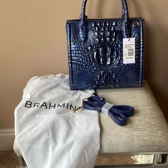 Brahmin Blue Crocodile Embossed Satchel - Picture 6 of 8